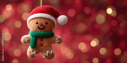 Gingerbread man ornament in santa hat and green scarf
