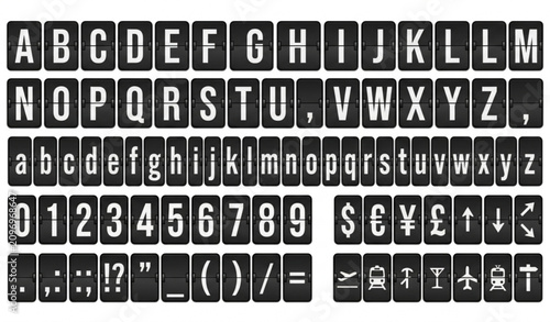 Bild auf Leinwand Realistic mechanical flip scoreboard alphabet and numbers vector illustration is