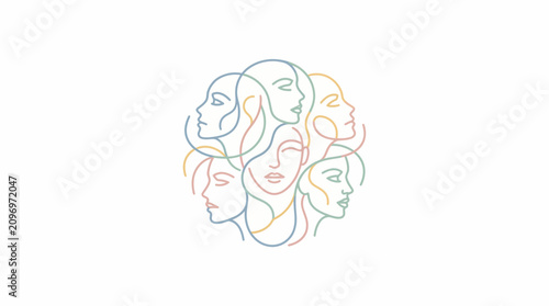 Quadro su tela Diverse group of women faces in profile, illustration, 20260707