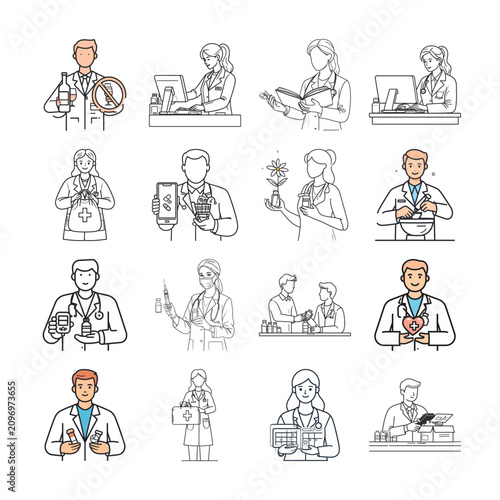 vector, lineart, outline, monochrome, blackandwhite, flat, minimalist, clean, professional, editable, scalable, svg, png, transparent, gradient, medical, healthcare, clinic, doctor, nurse, pharmacist