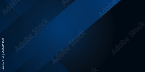 Blue modern abstract wide banner with geometric shapes. Dark blue abstract background. cover poster