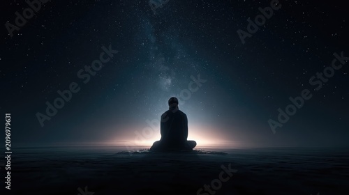 Contemplative Figure Under Starry Sky: A Journey of Inner Peace and Reflection