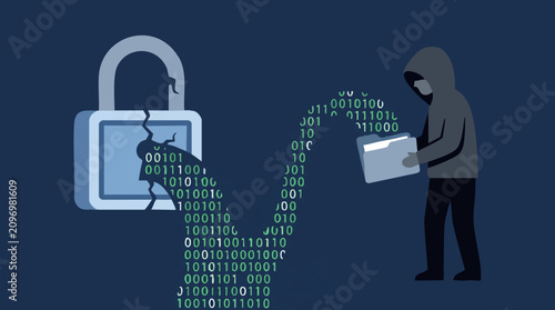 Konstfotografi Hacker Stealing Digital Data from Broken Padlock, Cybersecurity Threat