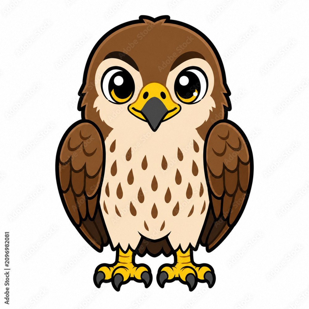 Fototapeta premium Cute cartoon hawk illustration isolated on a white background in colorful flat vector style