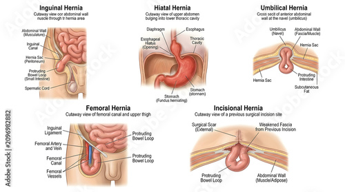 Types of abdominal hernias medical anatomy diagram with abdominal intestine pathology