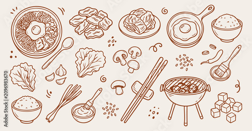 Bild auf Leinwand Asian dim sum seamless pattern, hand drawn dumplings wallpaper, vintage chinese