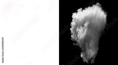 Fluffy white cloud isolated on black background, realistic cumulus cloud texture for photo compositing, soft atmospheric vapor element