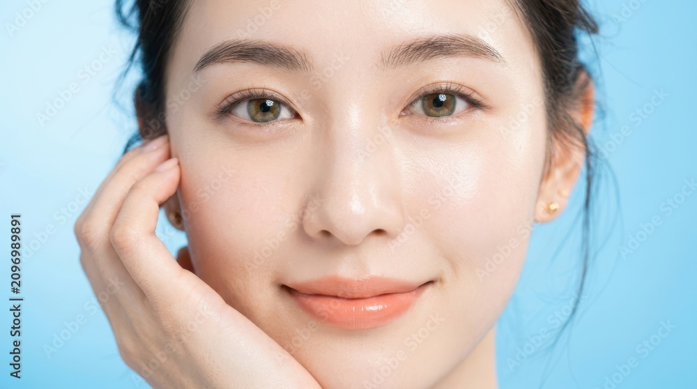Obraz premium Closeup portrait of a young woman with glowing skin and natural makeup
