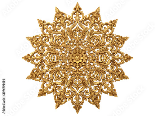 Golden ornate mandala isolated on transparent background