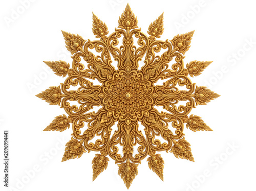 Golden thai traditional floral ornament isolated on transparent background
