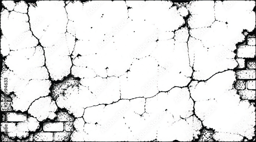 Obraz premium Abstract Black and White Grunge Texture - Cracked Brick Wall Pattern