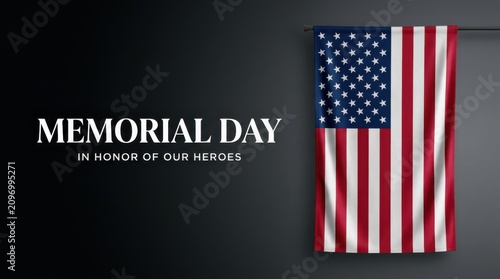Memorial day banner with american flag on dark background