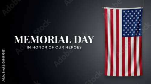 Memorial day banner with american flag on dark background