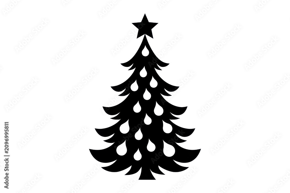 Obraz premium Black silhouette of decorated Christmas tree with star topping the apex point