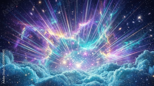 Cosmic explosion of light and nebula clouds in deep space