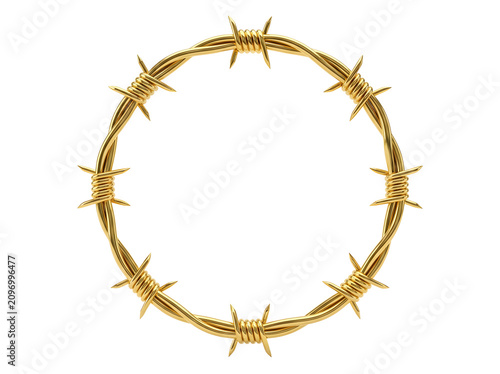 Golden barbed wire circle isolated on transparent background