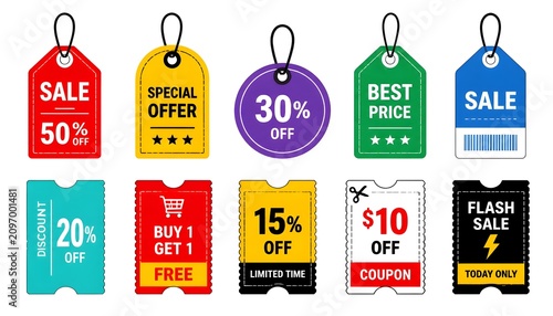 label price tag icon set vector discount coupon sale promotion symbol illustration modern designs. Illustration 