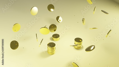 Canvastavla Golden currency pieces tumbling onto a soft yellow surface