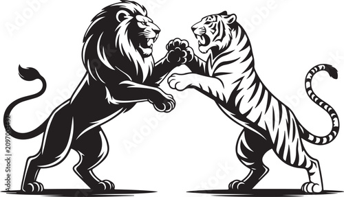 Fotografija Lion And Tiger Silhouette A Dynamic Vector Illustration Of A Clash