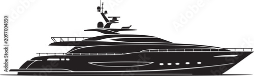 Vászonkép Motor yacht silhouette side view on a white background