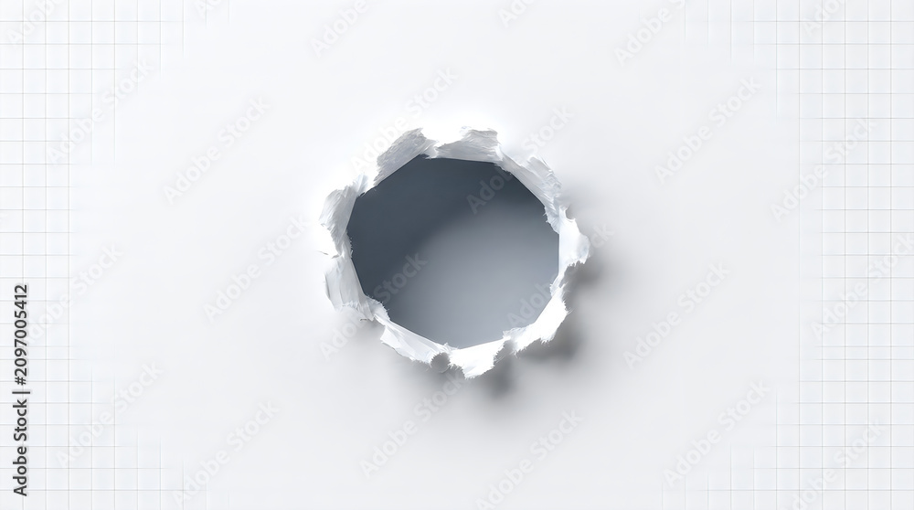 Fototapeta premium Round hole in white grid paper