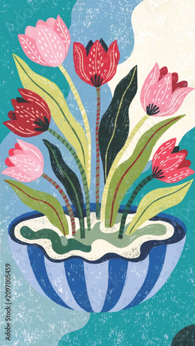 Tulip  Modern Botanical Illustration vector background 