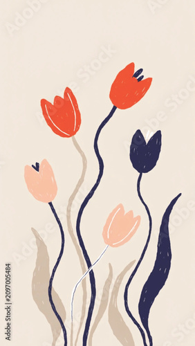 Tulip  Modern Botanical Illustration vector background 