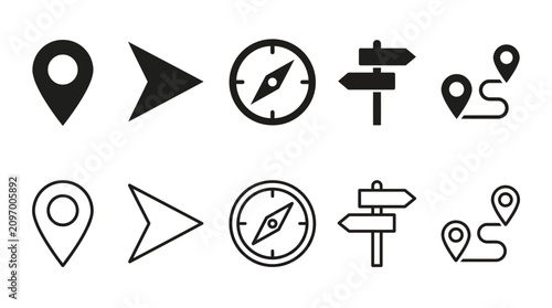 Navigation and Direction Vector Icons Set – Minimalist Travel and Mapping Illustrations