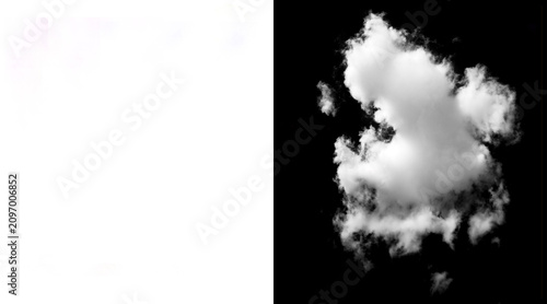 Tableau sur toile Isolated white fluffy cloud on black background, realistic cumulus cloud cutout