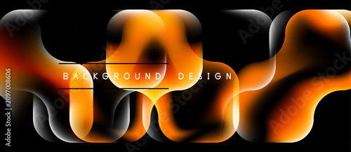 Abstract fluid shapes, orange hues, black background. Modern design element, ...