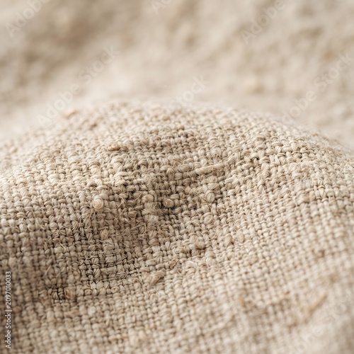 Close-up texture of natural woven fabric. Handwoven linen or cotton material with subtle grain and organic fibers.