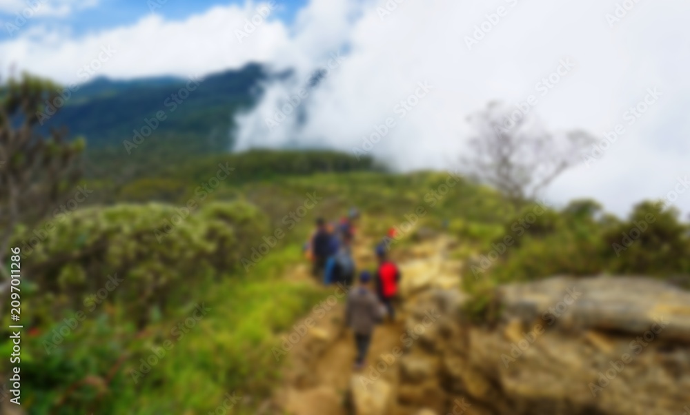 Obraz premium Blurred of People are Hiking at Mount Ciremai Indonesia