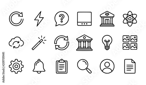 Schilderij op canvas Modern App Line Icon Set with Refresh Cloud Sync Atom Magic Wand and Web Interfa