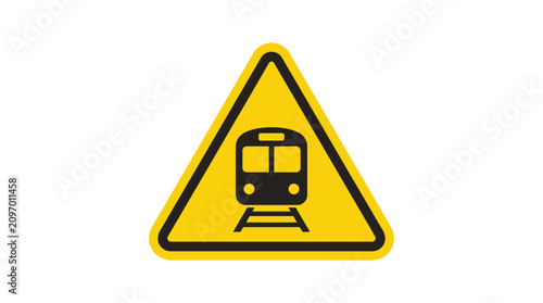 A yellow warning triangle featuring a train icon to indicate a railway crossing hazard