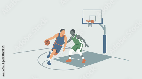 Tableau sur toile Flat design illustration of two basketball players on court during a game