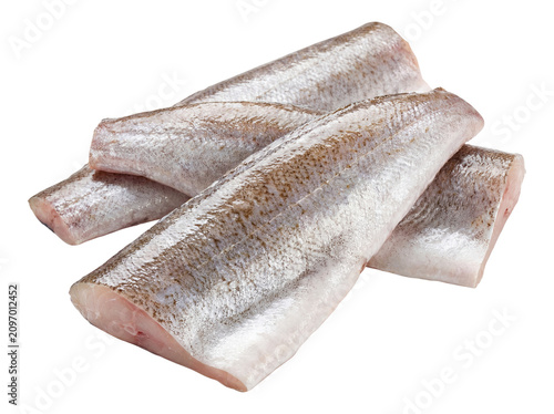 Raw Hake Fish Fillet Portions Isolated on Transparent Background