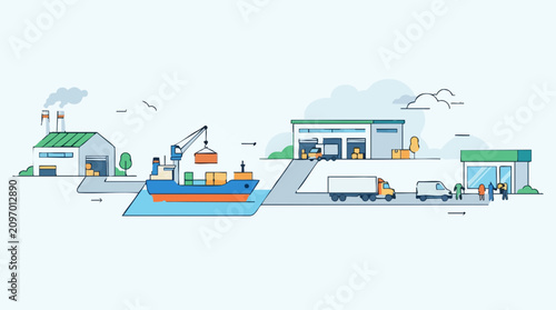 Foto Global supply chain logistics from factory to delivery illustration