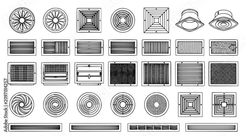 Bild auf Leinwand Comprehensive collection of air ventilation and hvac system grilles for interior