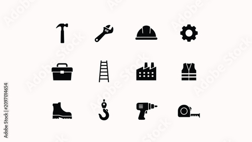 Canvastavla Minimalist black construction and safety equipment icon set with evoking profess