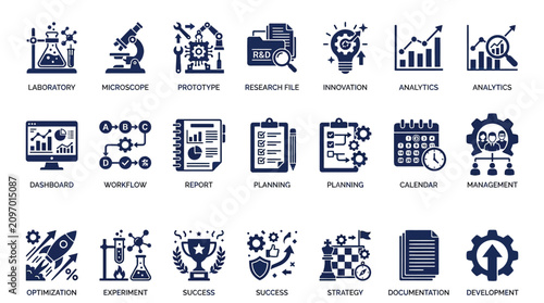 Icons display project development steps.