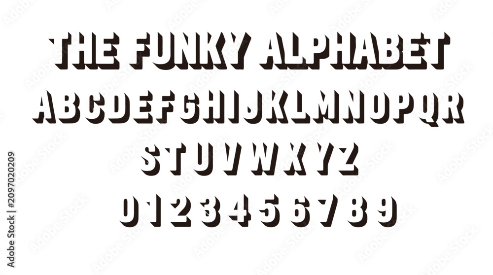 Fototapeta premium A creative vector illustration featuring a bold funky alphabet set with dark drop shadow effects