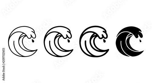 Schilderij op canvas Ocean Wave Icons Set, Stylized Sea Swell Graphics, Water Splash Vector Elements,