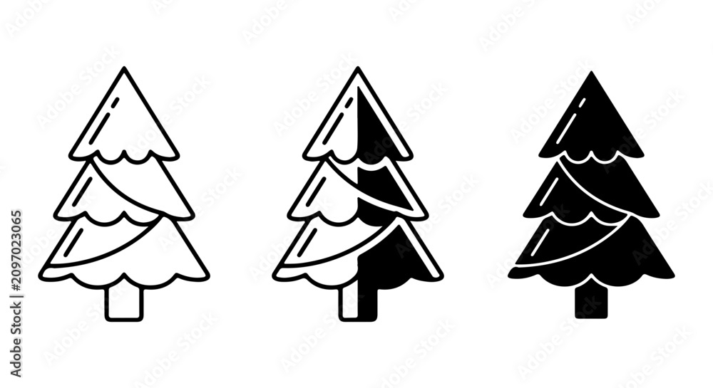 Fototapeta premium Stylized Pine Tree Icons, Vector Graphics Set, Black and White Forest Elements