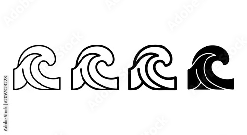 Foto Ocean Wave Icons Set, Stylized Sea Swell Graphics, Marine Water Symbol Collectio