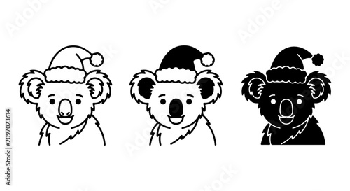 Canvas Print Christmas Koala Icons, Festive Animal Vector Art, Santa Hat Wildlife Graphics, H