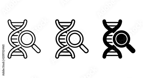 Foto DNA Helix Magnified Icons, Genetic Research Symbols, Scientific Discovery Vector