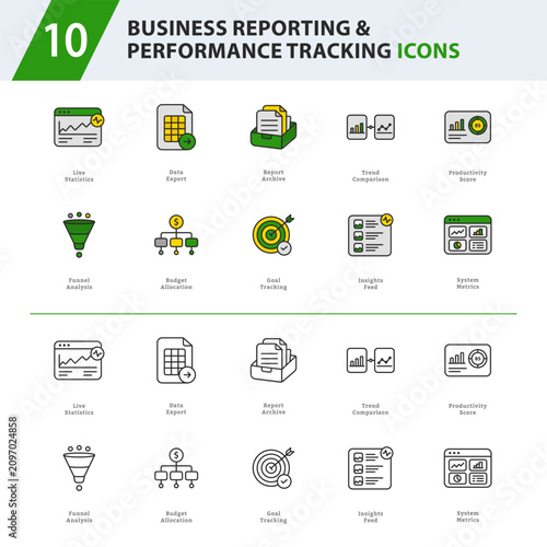 Business Reporting & Performance Tracking Outline Icons