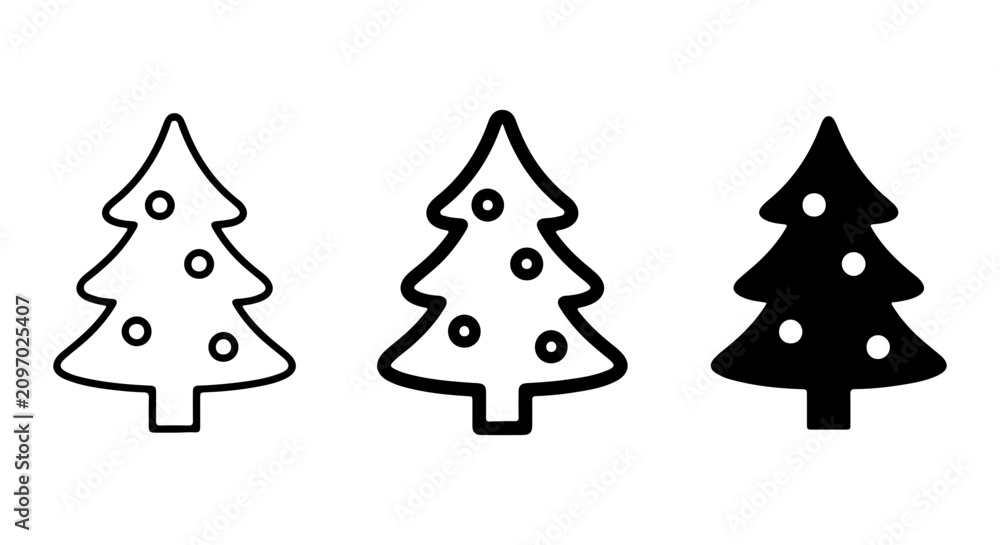 Fototapeta premium Christmas Tree Icons, Festive Holiday Symbols, Winter Celebration Vector Graphics, Black and White Design Elements