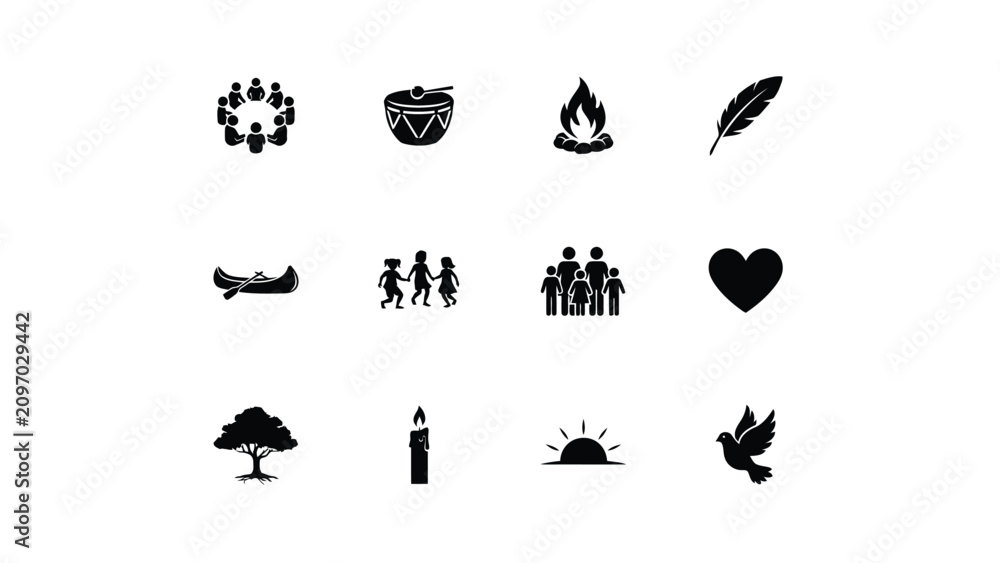Fototapeta premium Premium black and white symbolic icons set with flat design style clean white background high contrast clarity showcases minimalist collection