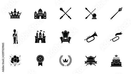 Canvastavla Elegant royalty and ceremony icon collection featuring crowns castles and tradit